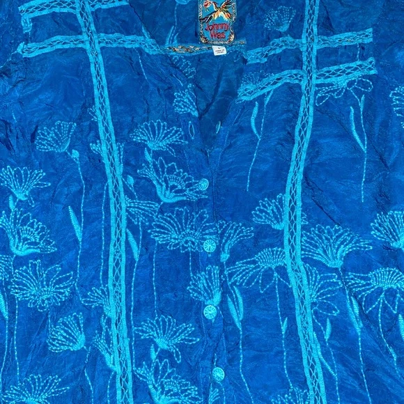 Johnny Was Azure Embroidered Top - Picture 3 of 4